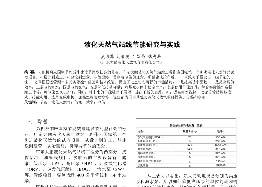 液化天然气站线节能研究与实践 - 第二届中国LNG论坛