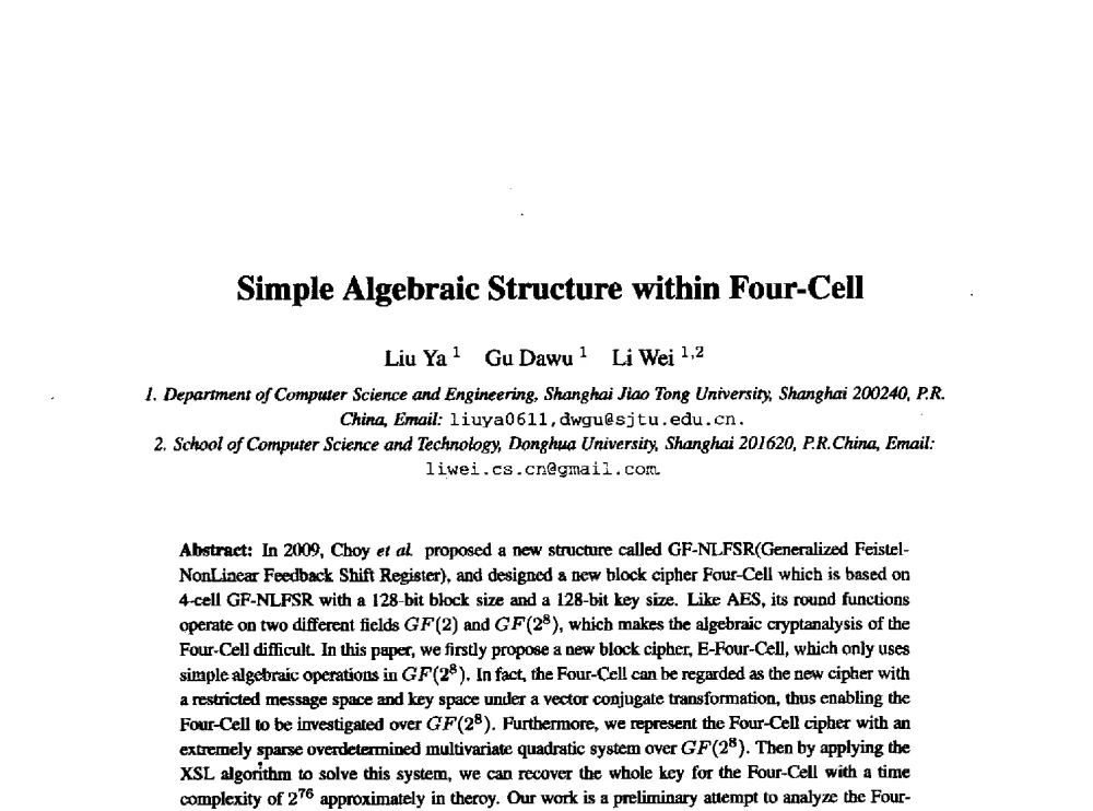分组密码Four-Cell的简单代数结构 - 中国密码学会2010年会