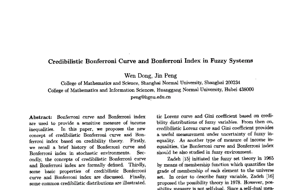 Credibilistic Bonferroni Curve and Bonferroni Index in Fuzzy Systems - 第三届中国智能计算大会
