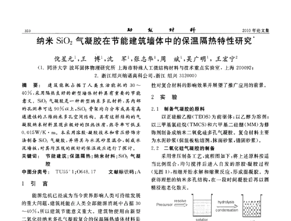 纳米SiO2气凝胶在节能建筑墙体中的保温隔热特性研究 - 第七届中国功能材料及其应用学术会议