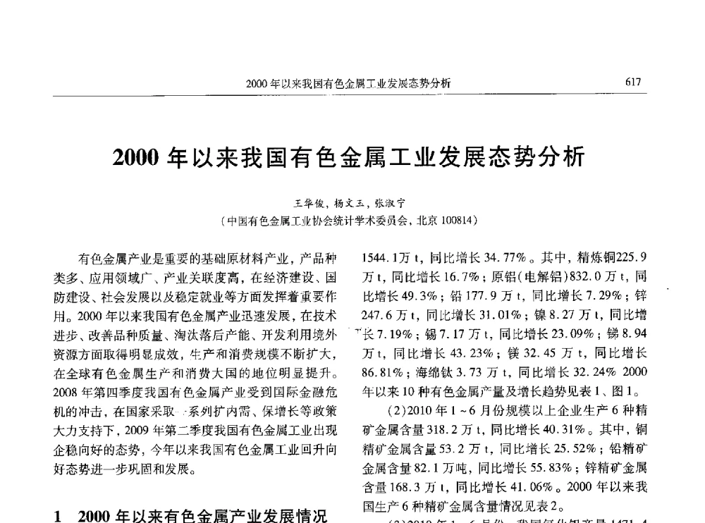 2000年以来我国有色金属工业发展态势分析 - 中国有色金属学会第八届学术年会