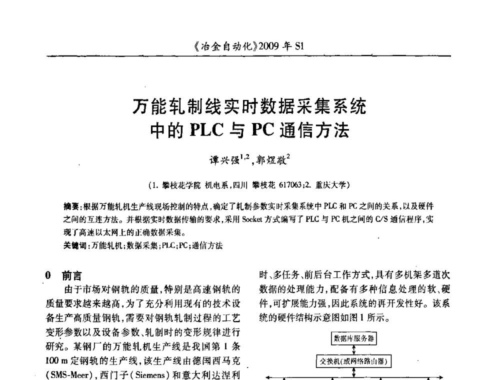 万能轧制线实时数据采集系统中的PLC与PC通信方法 - 全国冶金自动化信息网2009年会