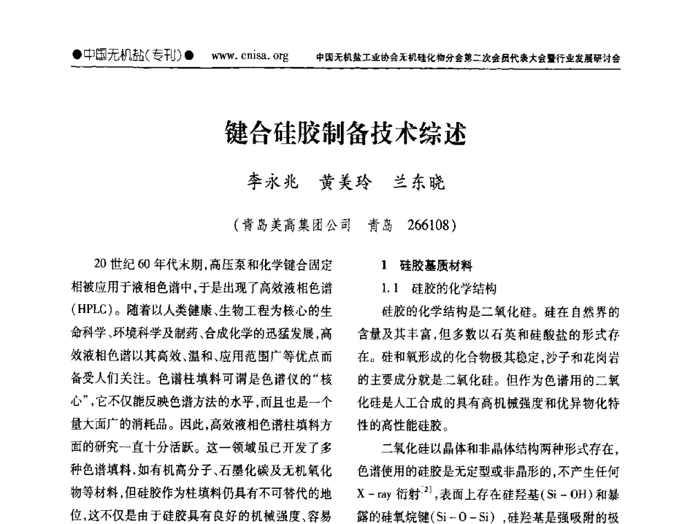 键合硅胶制备技术综述 - 中国无机盐工业协会无机硅化物分会第二次会员代表大会暨行业发展研讨会