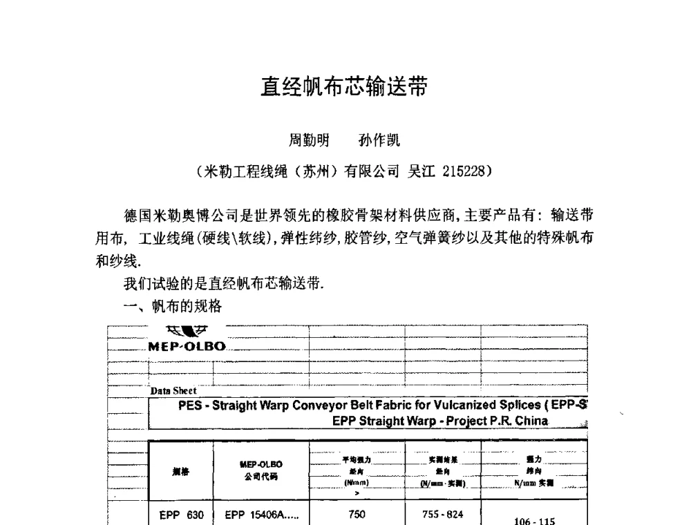 直经帆布芯输送带 - 中国橡胶工业协会橡胶工业骨架材料中外技术论坛暨2009年度骨架材料专业委员会会员大会