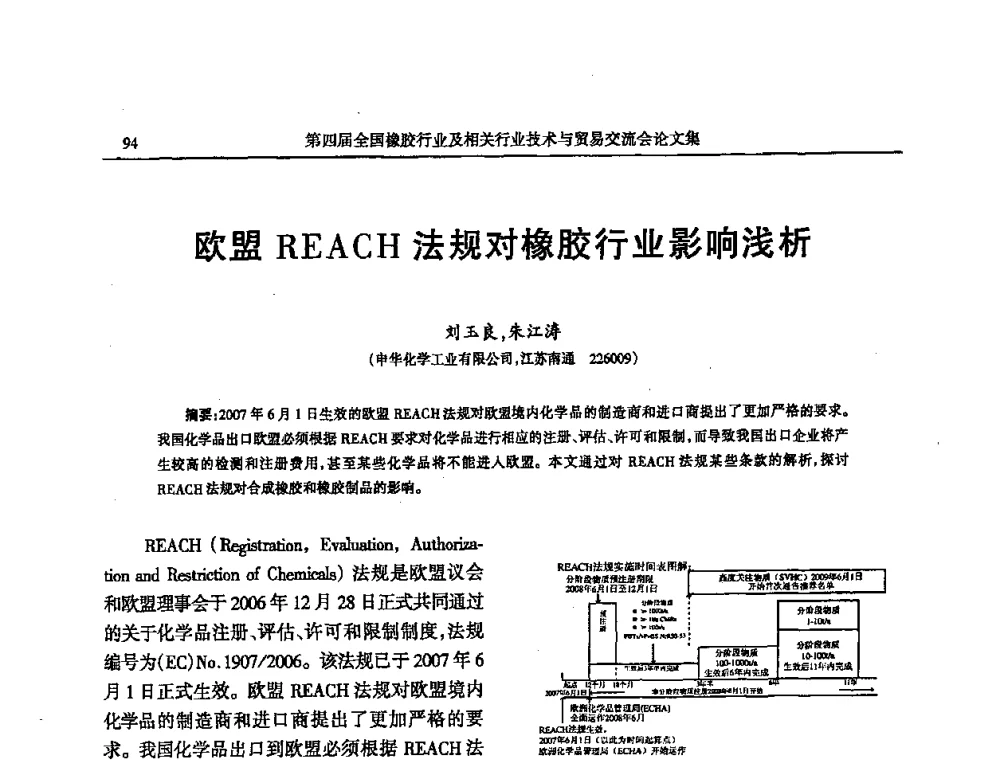 欧盟REACH法规对橡胶行业影响浅析 - 第四届全国橡胶行业及相关行业技术与贸易交流会