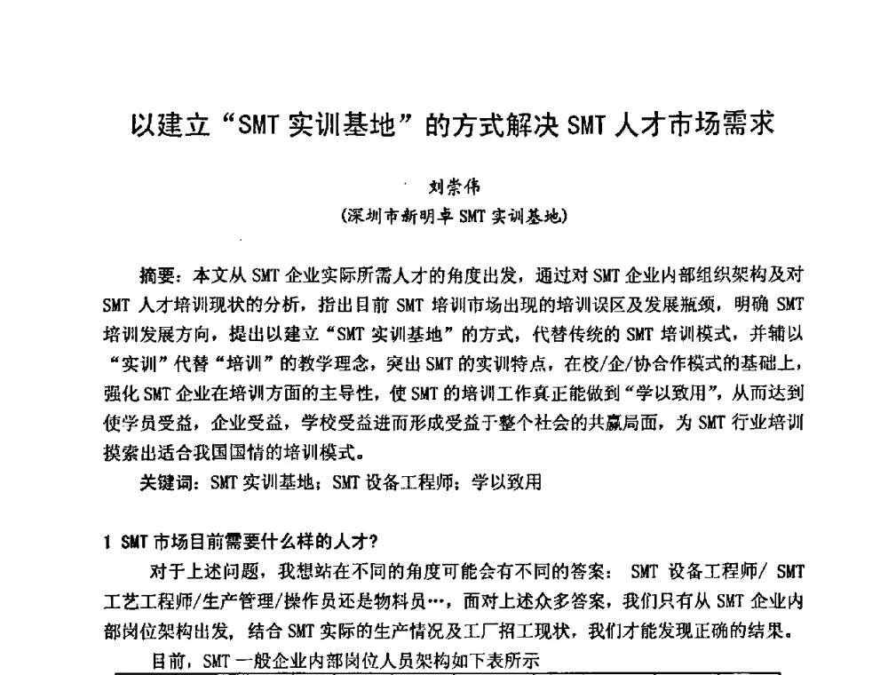 以建立“SMT实训基地”的方式解决SMT人才市场需求 - 2009中国高端SMT学术会议