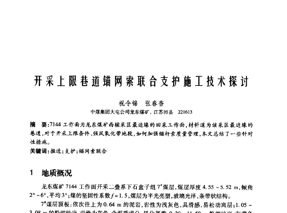 开采上限巷道锚网索联合支护施工技术探讨 - 2010年中国煤炭学会青年科技工作者论坛