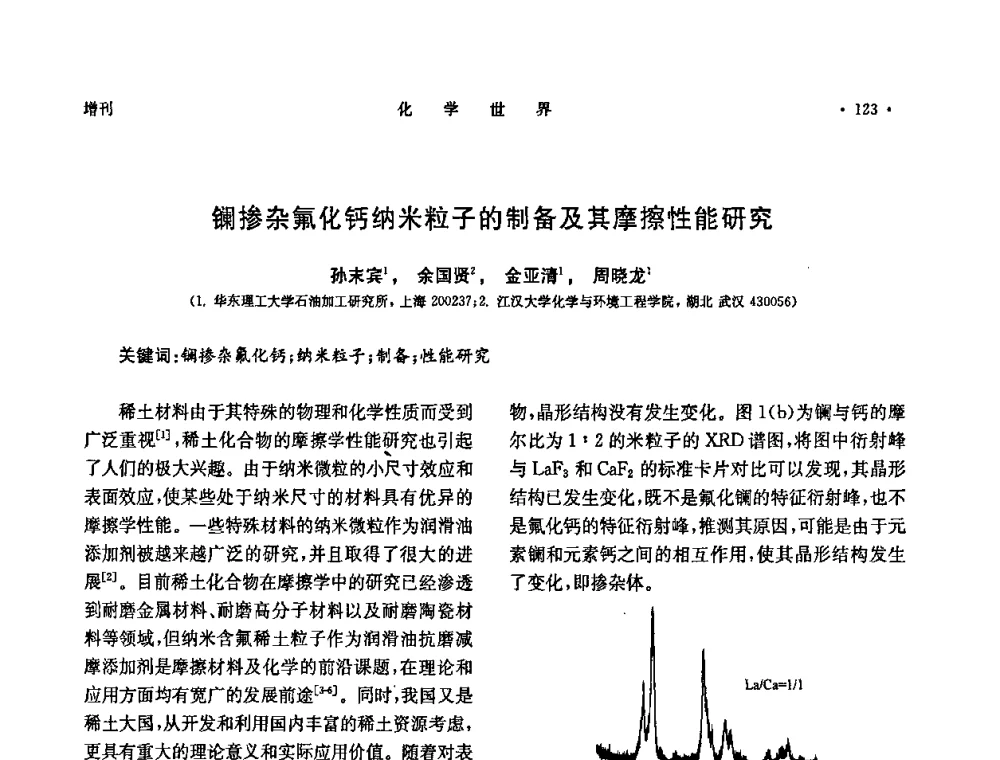 镧掺杂氟化钙纳米粒子的制备及其摩擦性能研究 - 上海市化学化工学会2008年度学术年会