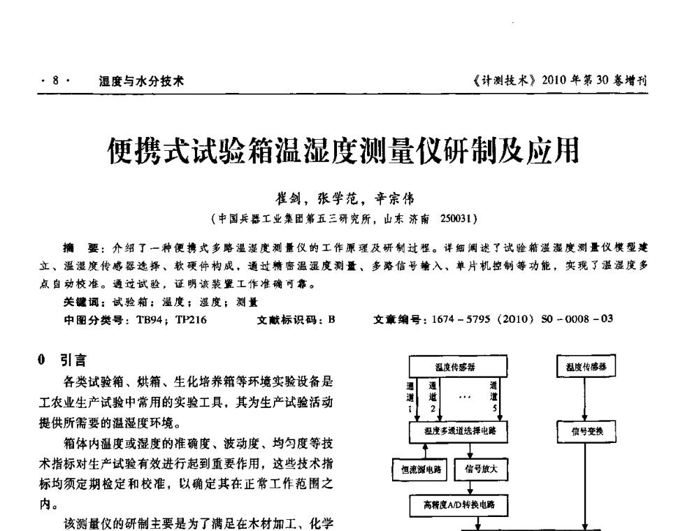 便携式试验箱温湿度测量仪研制及应用 - 第十三届中国湿度与水分学术交流会、第十一届中国气湿敏传感技术学术交流会、2010年国防科技工业热工流量技术交流会