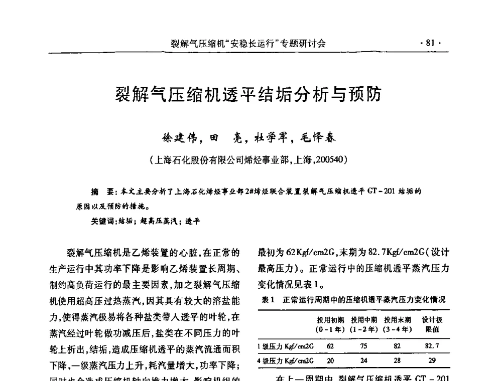 裂解气压缩机透平结垢分析与预防 - 全国乙烯行业裂解气压缩机“安稳长”运行专题研讨会