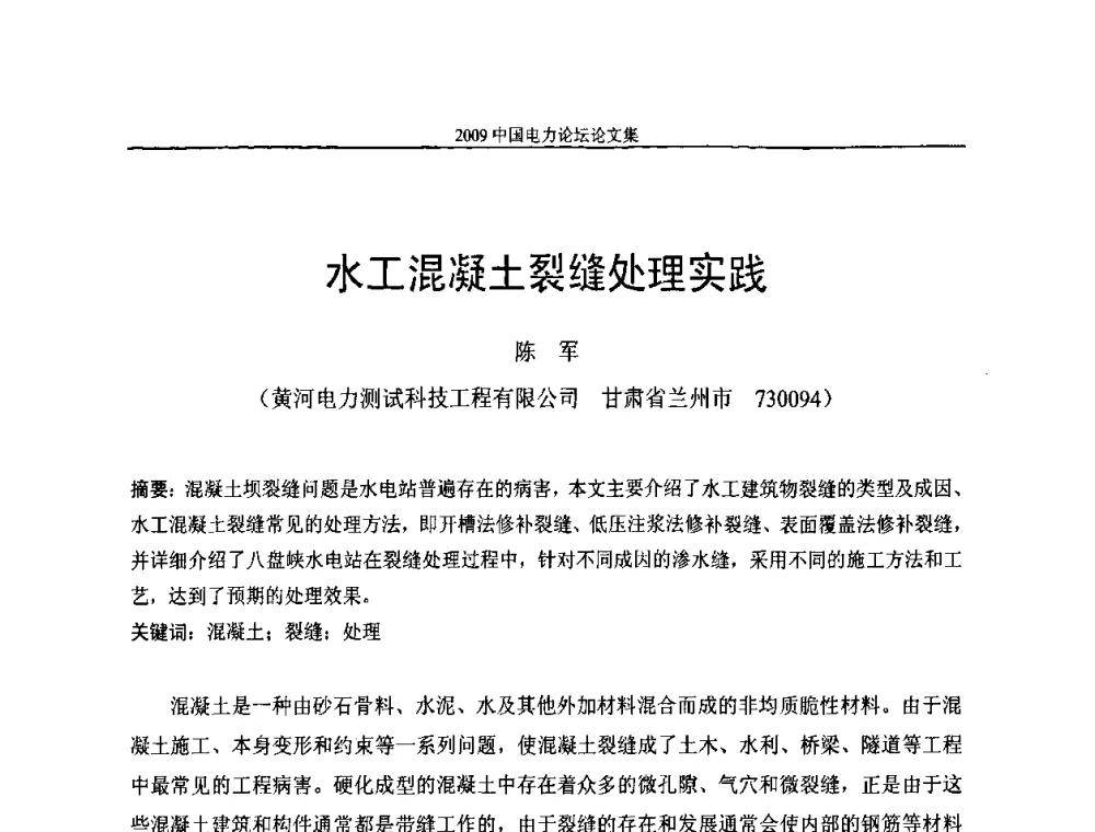 水工混凝土裂缝处理实践 - 2009中国电力论坛