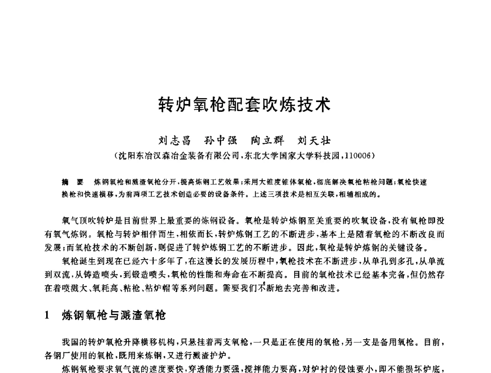 转炉氧枪配套吹炼技术 - 2010年全国炼钢-连铸生产技术会议