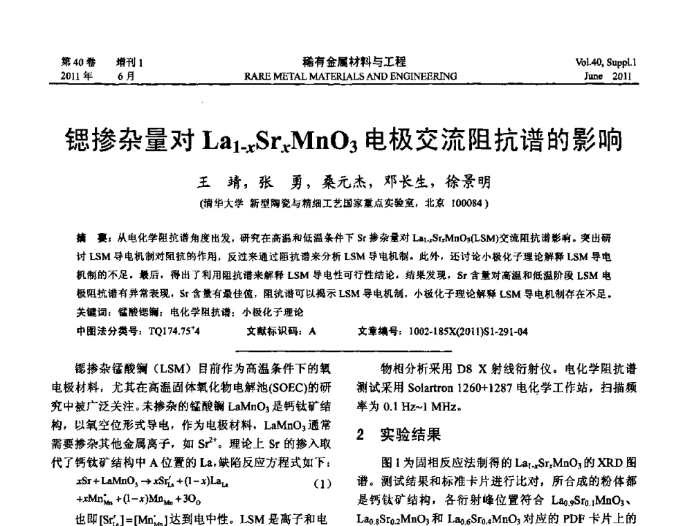 锶掺杂量对Lal-xSrxMnO3电极交流阻抗谱的影响 - 第十六届全国高技术陶瓷学术年会暨景德镇高技术陶瓷高层论坛