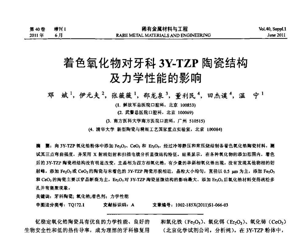 着色氧化物对牙科3Y-TZP陶瓷结构及力学性能的影响 - 第十六届全国高技术陶瓷学术年会暨景德镇高技术陶瓷高层论坛