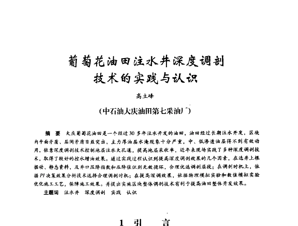 葡萄花油田注水井深度调剖技术的实践与认识 - 2008年油田高含水期深部调驱技术研讨会