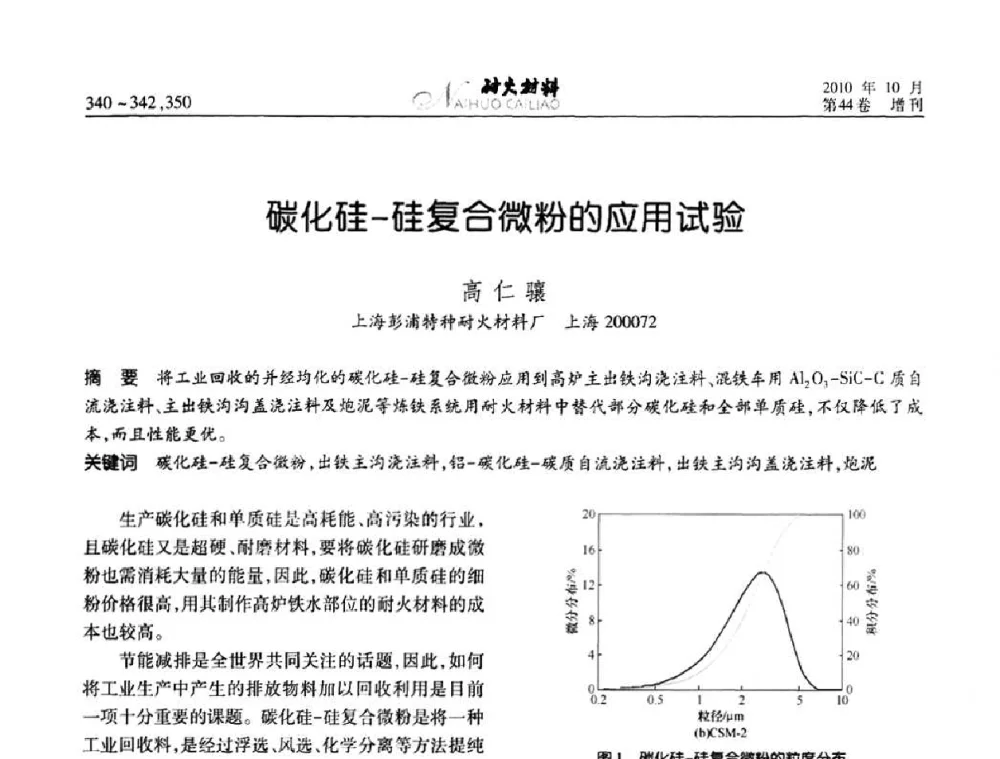 碳化硅-硅复合微粉的应用试验 - 第十二届全国耐火材料青年学术报告会