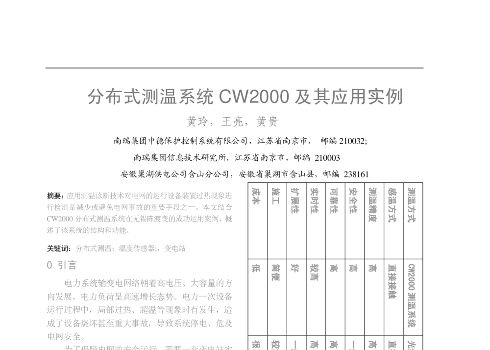 分布式测温系统CW2000及其应用实例 - 中国高等学校电力系统及其自动化专业第二十五届学术年会