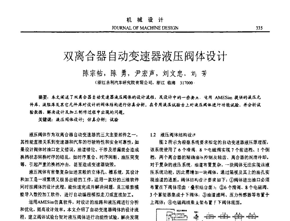 双离合器自动变速器液压阀体设计 - 第十五届全国机械设计年会