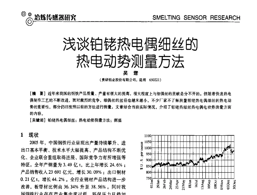 浅谈铂铑热电偶细丝的热电动势测量方法 - 中国计量协会冶金分会冶炼传感器专业委员会2009年会员代表大会及技术交流会
