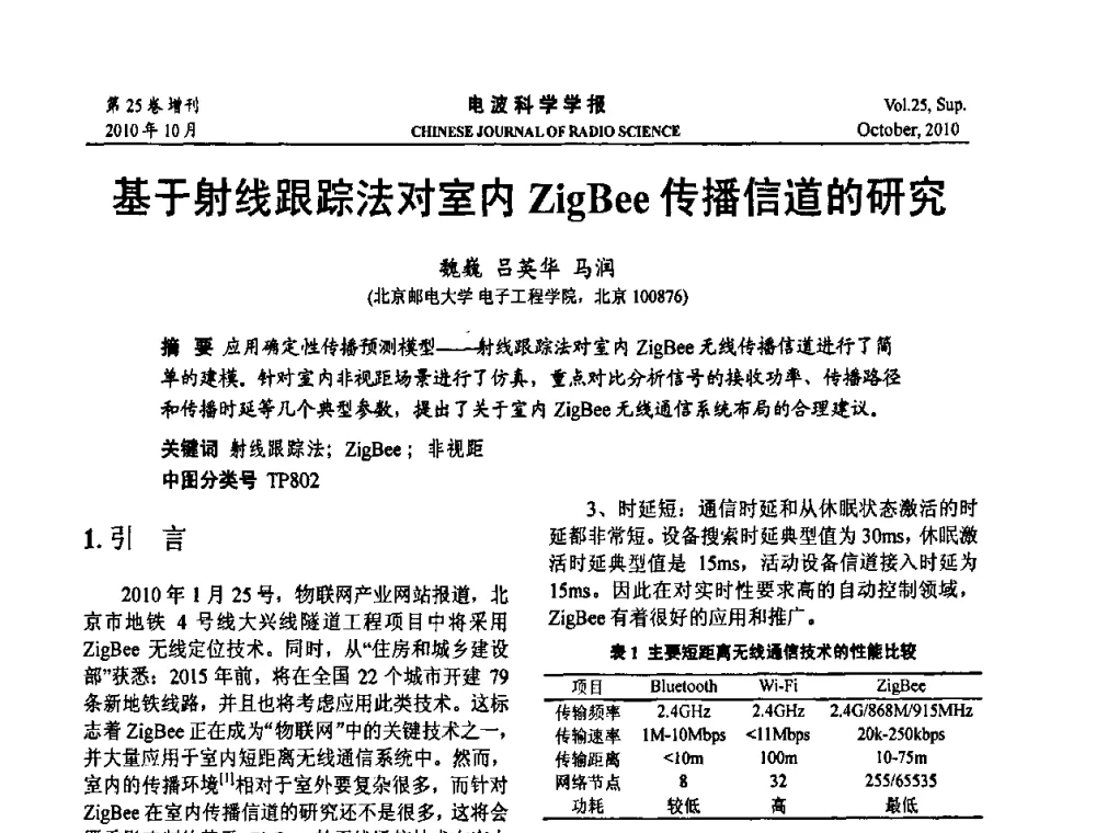 基于射线跟踪法对室内ZigBee传播信道的研究 - 第20届全国电磁兼容学术会议