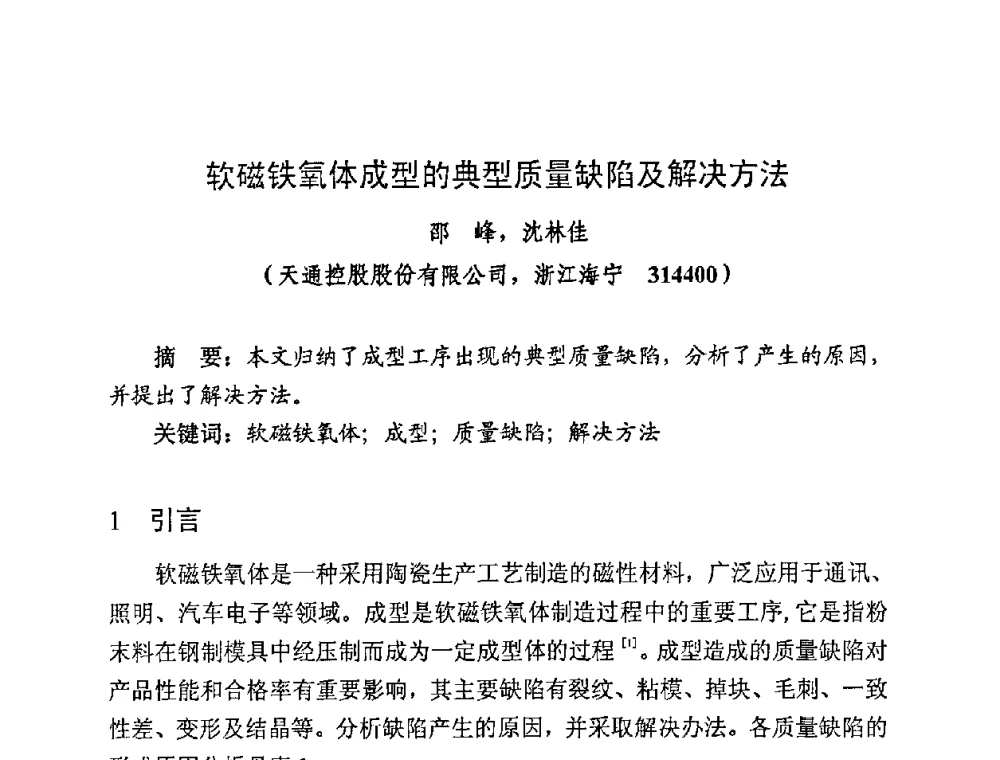 软磁铁氧体成型的典型质量缺陷及解决方法 - 第四届全国高性能软磁材料及应用技术研讨会