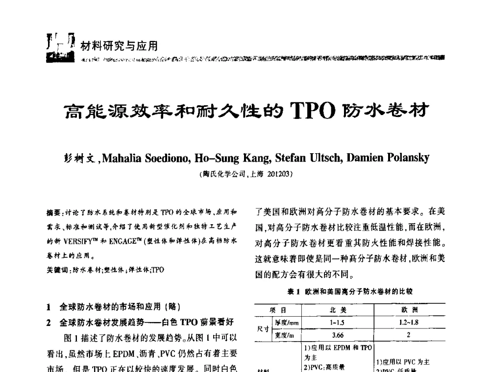 高能源效率和耐久性的TPO防水卷材 - 第八届中国防水技术与市场研讨会