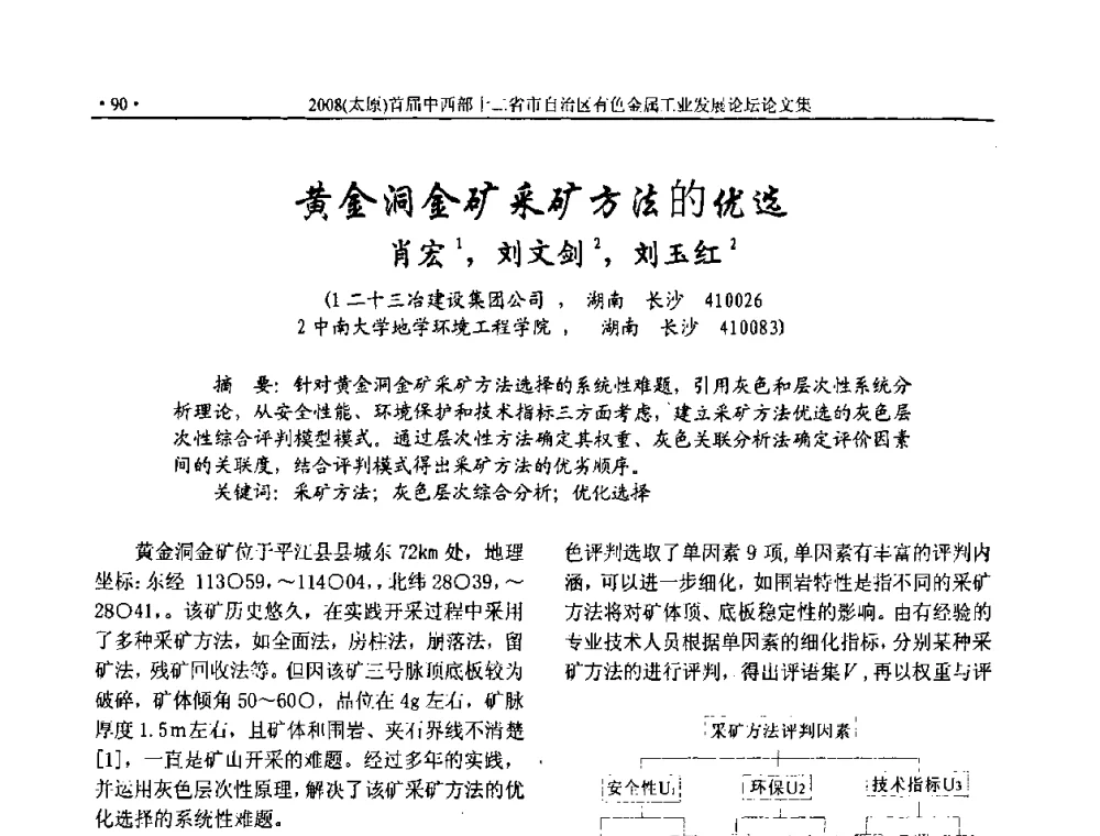 黄金洞金矿采矿方法的优选 - 2008首届中西部十二省市自治区有色金属工业发展论坛