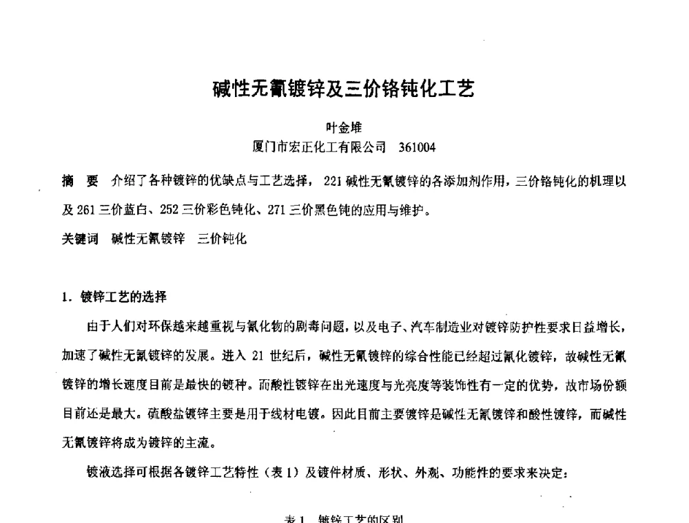 碱性无氰镀锌及三价铬钝化工艺 - 第六届表面工程技术学术论坛