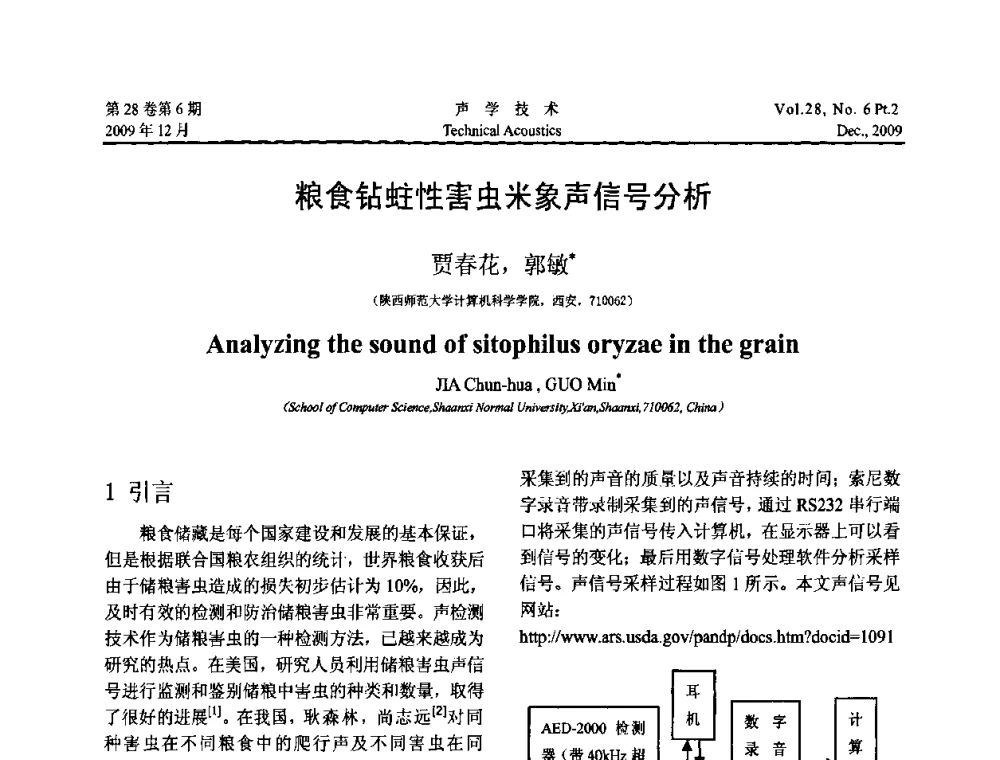 粮食钻蛀性害虫米象声信号分析 - 2009年上海-西安声学学会学术交流会