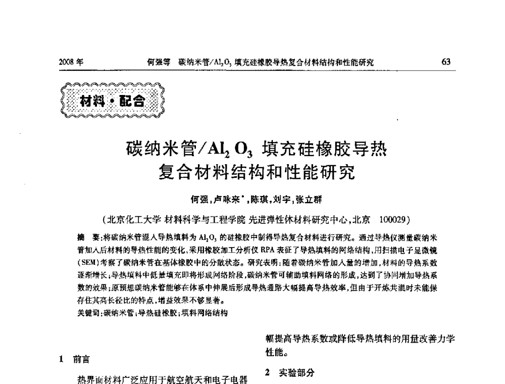碳纳米管Al2O3填充硅橡胶导热复合材料结构和性能研究 - 二〇〇八年橡胶(密封)新技术交流暨信息发布会