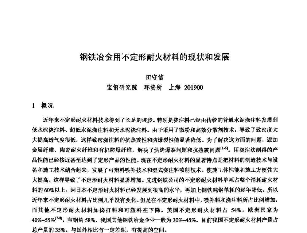 钢铁冶金用不定形耐火材料的现状和发展 - 2009全国不定形耐火材料学术会议
