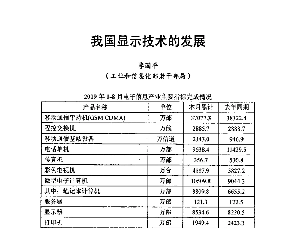 我国显示技术的发展 - 中国硅酸盐学会第九届电子玻璃理事会换届会、庆祝电子玻璃分会成立三十周年暨学术研讨会