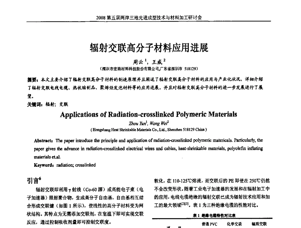 辐射交联高分子材料应用进展 - 第五届两岸三地先进成型技术与材料加工研讨会