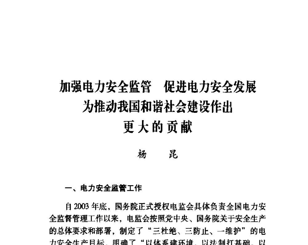 加强电力安全监管促进电力安全发展为推动我国和谐社会建设作出更大的贡献 - 第四届“安全发展”高层论坛