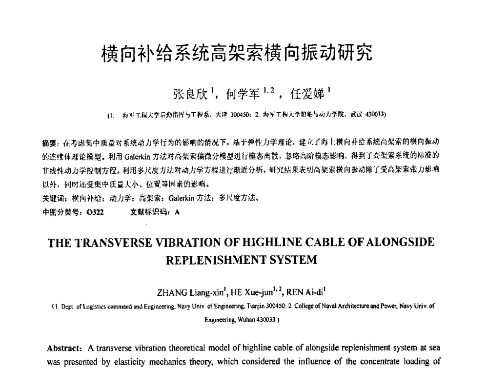 横向补给系统高架索横向振动研究 - 第18届全国结构工程学术会议
