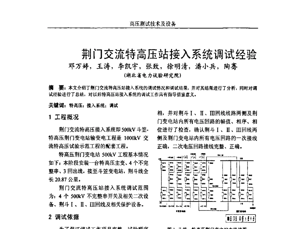 荆门交流特高压站接入系统调试经验 - 中国电机工程学会高电压专业委员会2009年学术年会