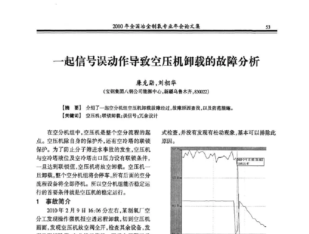 一起信号误动作导致空压机卸载的故障分析 - 2010年全国冶金制氧专业年会