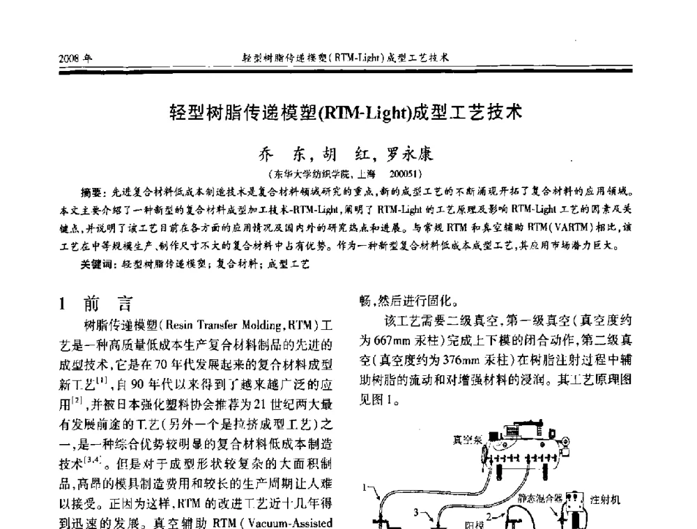 轻型树脂传递模塑(RTM-Light)成型工艺技术 - 第十七届玻璃钢_复合材料学术年会