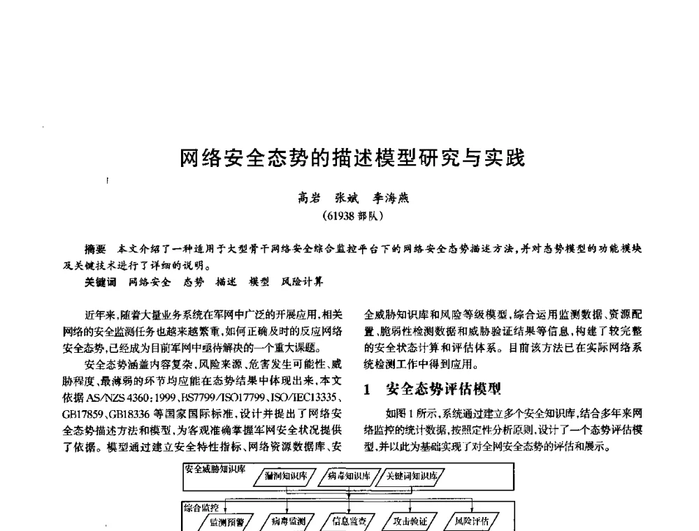 网络安全态势的描述模型研究与实践 - 中国电子学会电子系统工程分会第十五届信息化理论学术研讨会