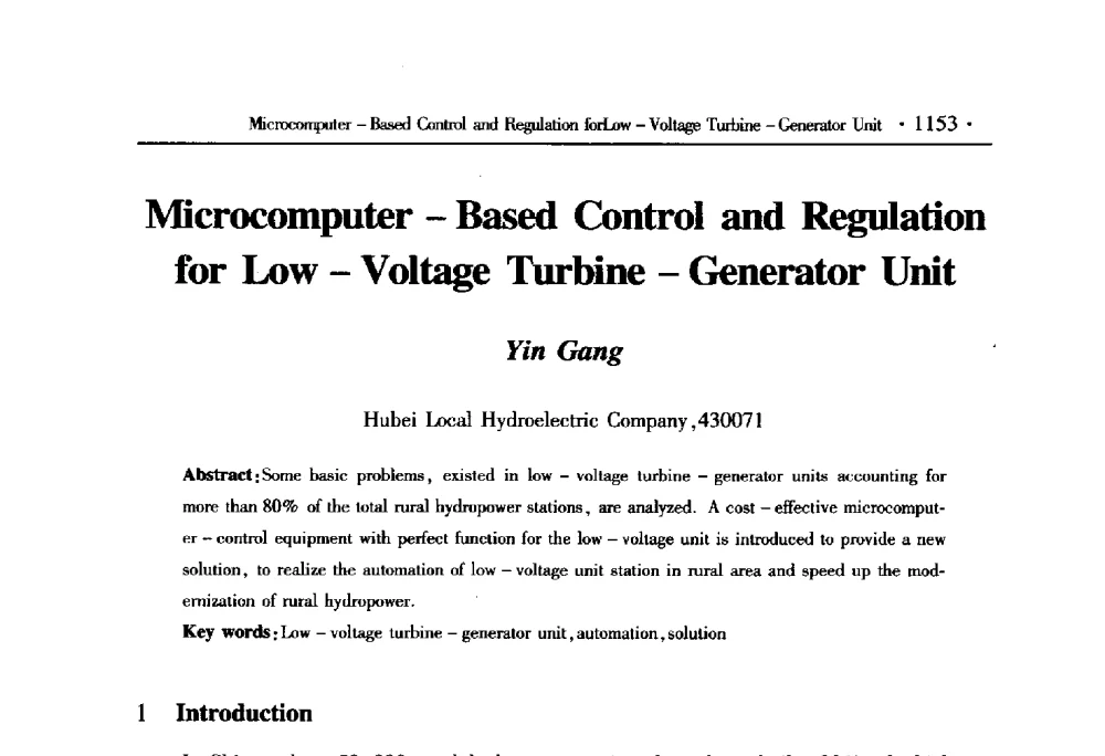 Microcomputer-Based Control and Regulation for Low-Voltage Turbine-Generator Unit - 中国水利学会2010学术年会