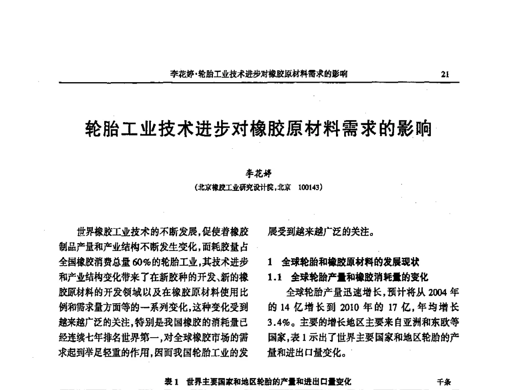 轮胎工业技术进步对橡胶原材料需求的影响 - 第四届全国橡胶行业及相关行业技术与贸易交流会