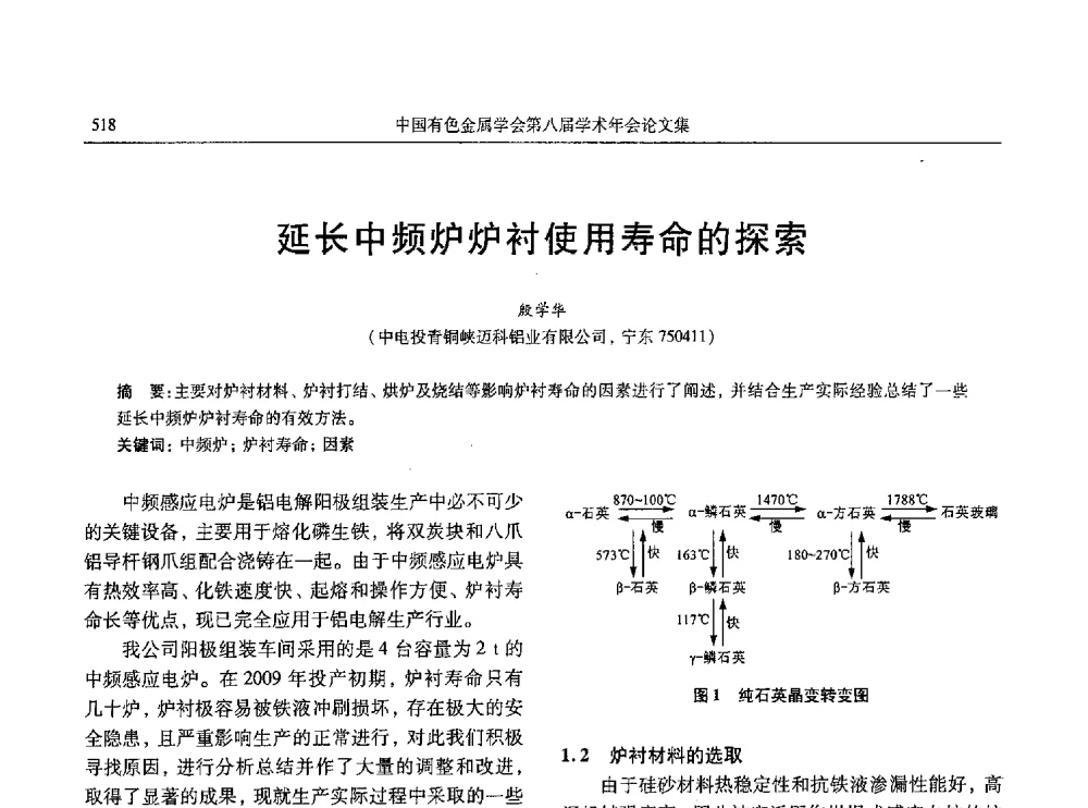 延长中频炉炉衬使用寿命的探索 - 中国有色金属学会第八届学术年会