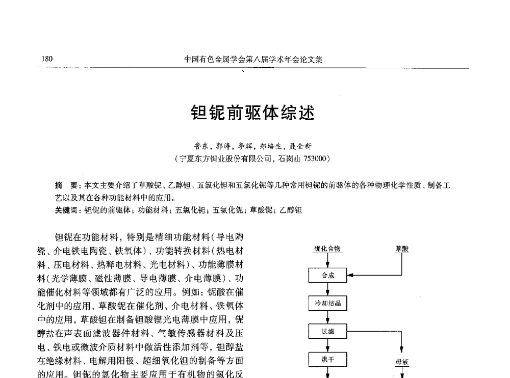 钽铌前驱体综述 - 中国有色金属学会第八届学术年会