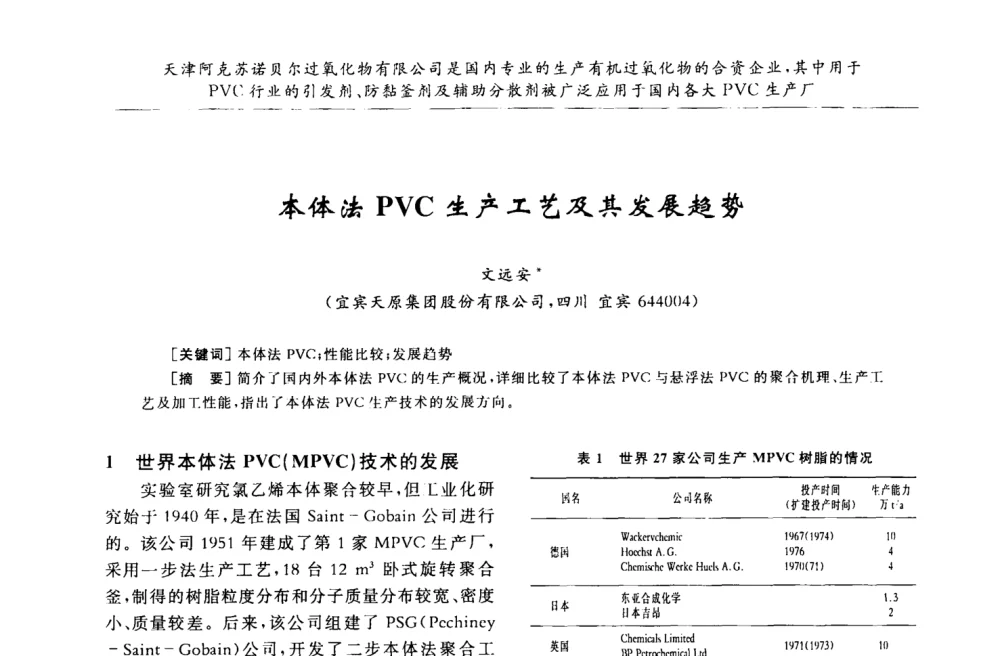 本体法PVC生产工艺及其发展趋势 - 第30届全国聚氯乙烯行业技术年会