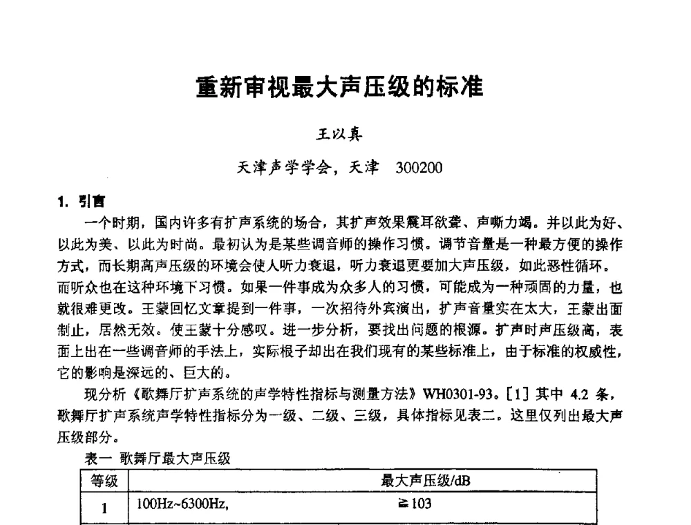 重新审视最大声压级的标准 - 2008年声频工程学术交流会