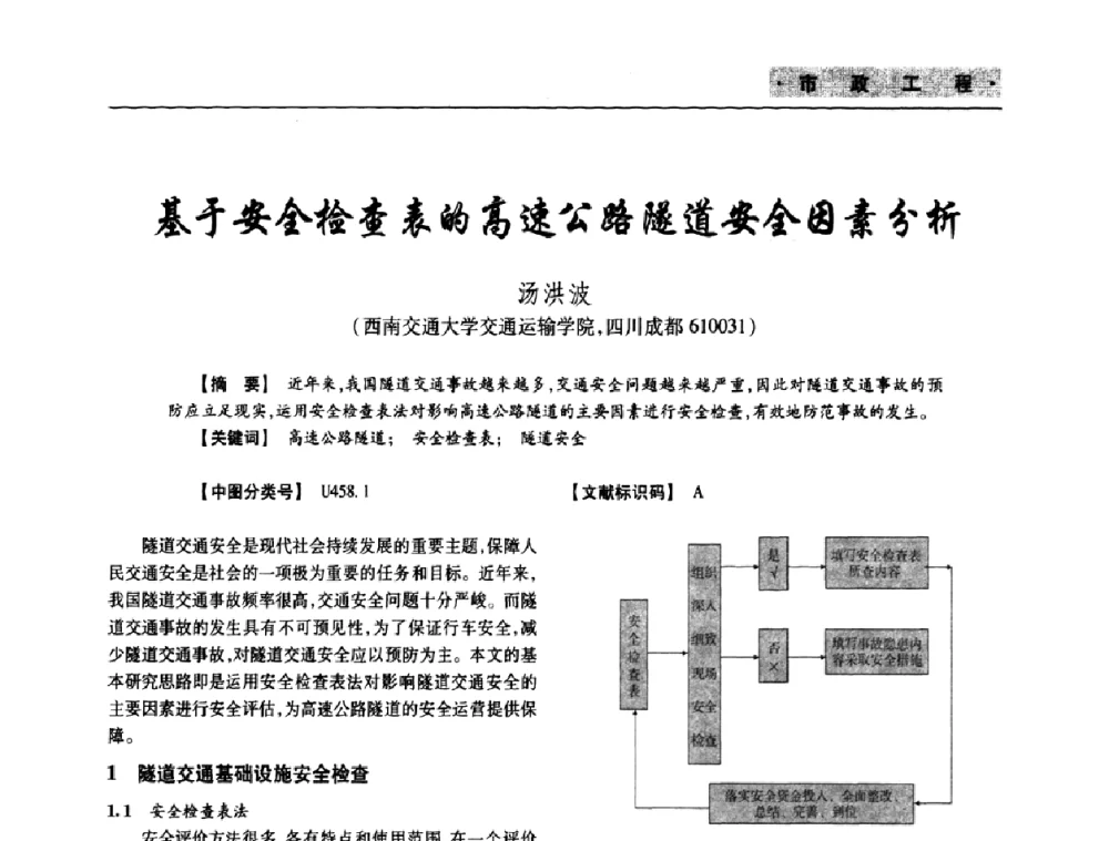 基于安全检查表的高速公路隧道安全因素分析 - 四川省土木建筑学会第十次代表大会暨第34届学术年会