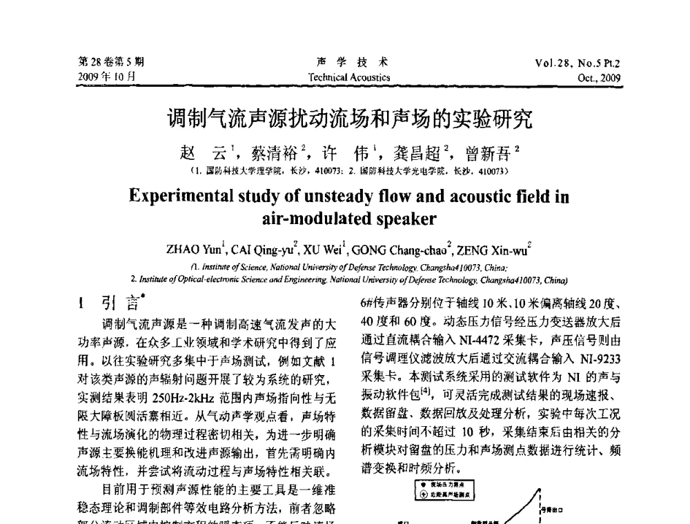 调制气流声源扰动流场和声场的实验研究 - 中国声学学会2009年青年学术会议