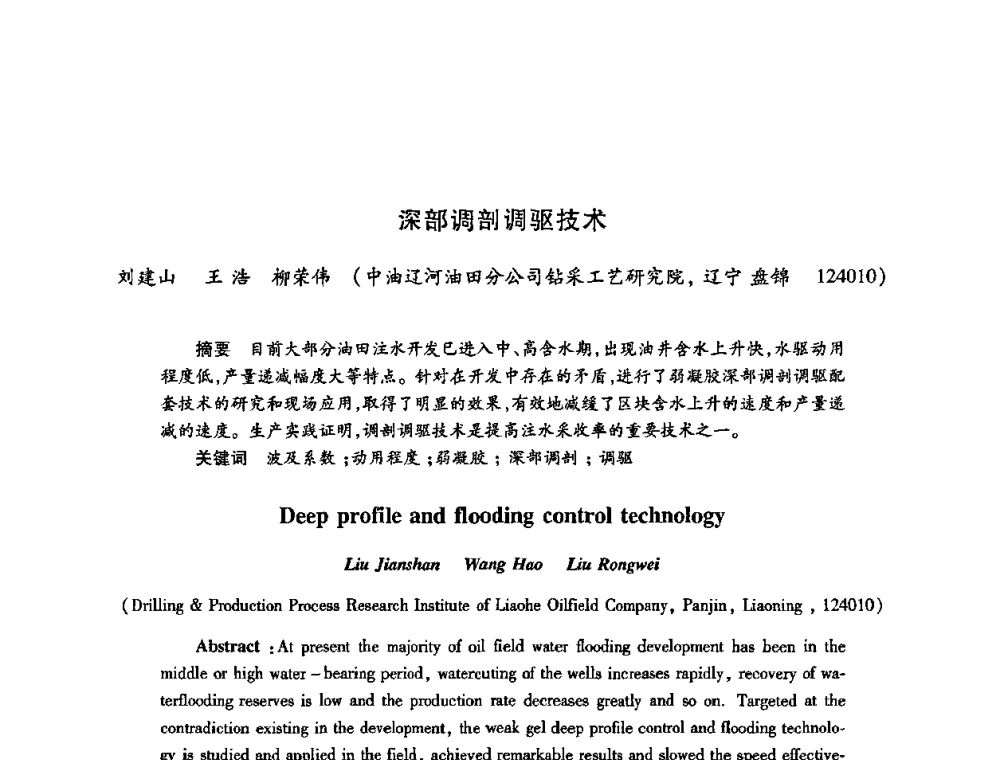 深部调剖调驱技术 - 2009中国油田化学品发展研讨会(第23次全国工业表面活性剂发展研讨会)