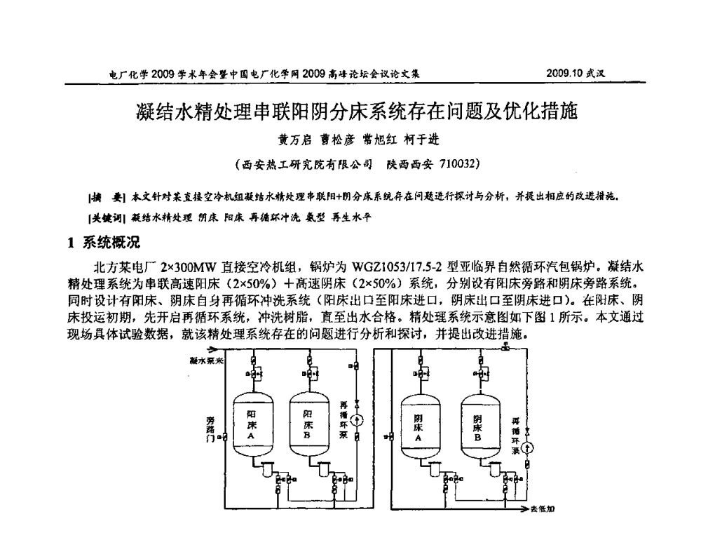 凝结水精处理串联阳阴分床系统存在问题及优化措施 - 电厂化学2009学术年会暨中国电厂化学网高峰论坛