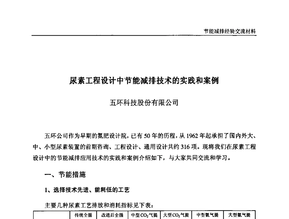 尿素工程设计中节能减排技术的实践和案例 - 2008石油和化工节能减排经验交流会